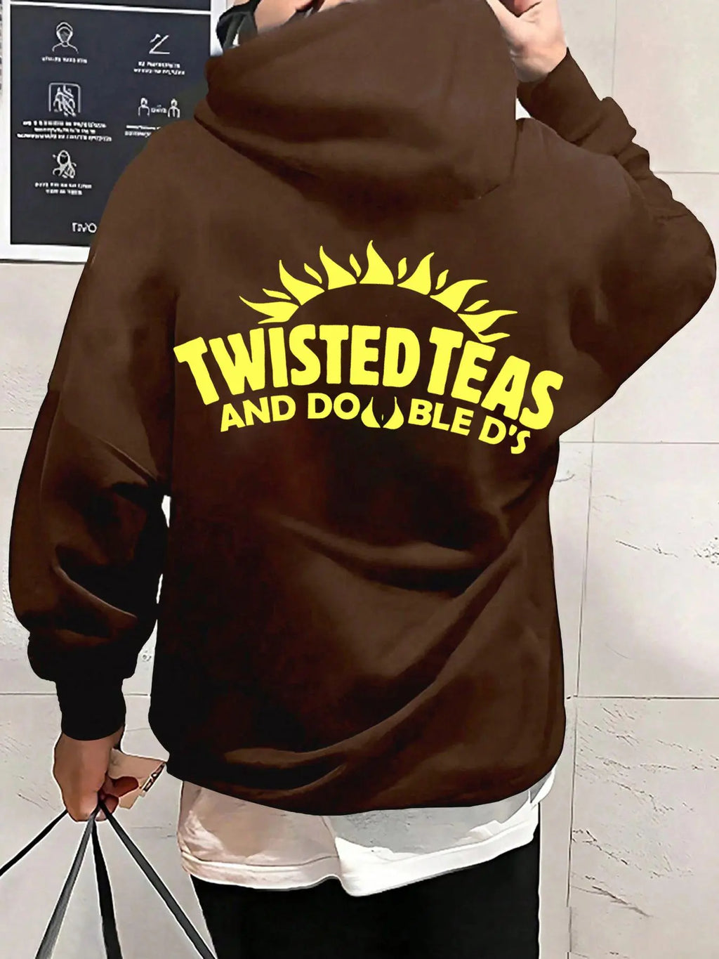 Unisex Letter Print Drop Shoulder Longsleeves Drawstring Hoodie Pullover, Loose Casual Punk Long Sleeve Hooded Sweatshirt for Fall & Winter, Men's Clothes for Daily Wear, Mens Clothing, Vintage Clothing, Graphic Sweatshirt, Printed Hoodies