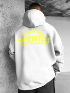 Unisex Letter Print Drop Shoulder Longsleeves Drawstring Hoodie Pullover, Loose Casual Punk Long Sleeve Hooded Sweatshirt for Fall & Winter, Men's Clothes for Daily Wear, Mens Clothing, Vintage Clothing, Graphic Sweatshirt, Printed Hoodies