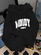 Women's Fashion Hoodie Moody Est 7amk Letter Print Kangaroo Pocket, Casual Long Sleeve Sweatshirt for Fall & Winter, Daily Wear, Casual Hooded Sweatshirts, Everyday