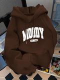 Women's Fashion Hoodie Moody Est 7amk Letter Print Kangaroo Pocket, Casual Long Sleeve Sweatshirt for Fall & Winter, Daily Wear, Casual Hooded Sweatshirts, Everyday