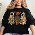 Retro Ghost Hunting Halloween Sweatshirt, Spooky Camo Graphic Pullover Vintage Ghost Hunter Crewneck Fall Fleece Top Cute Halloween Gift for Women